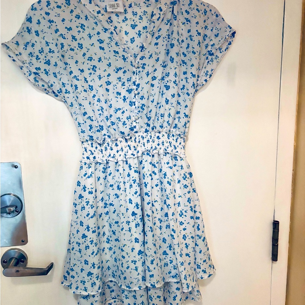 Sienna Sky Blue and White Floral Dress, mini, size 4